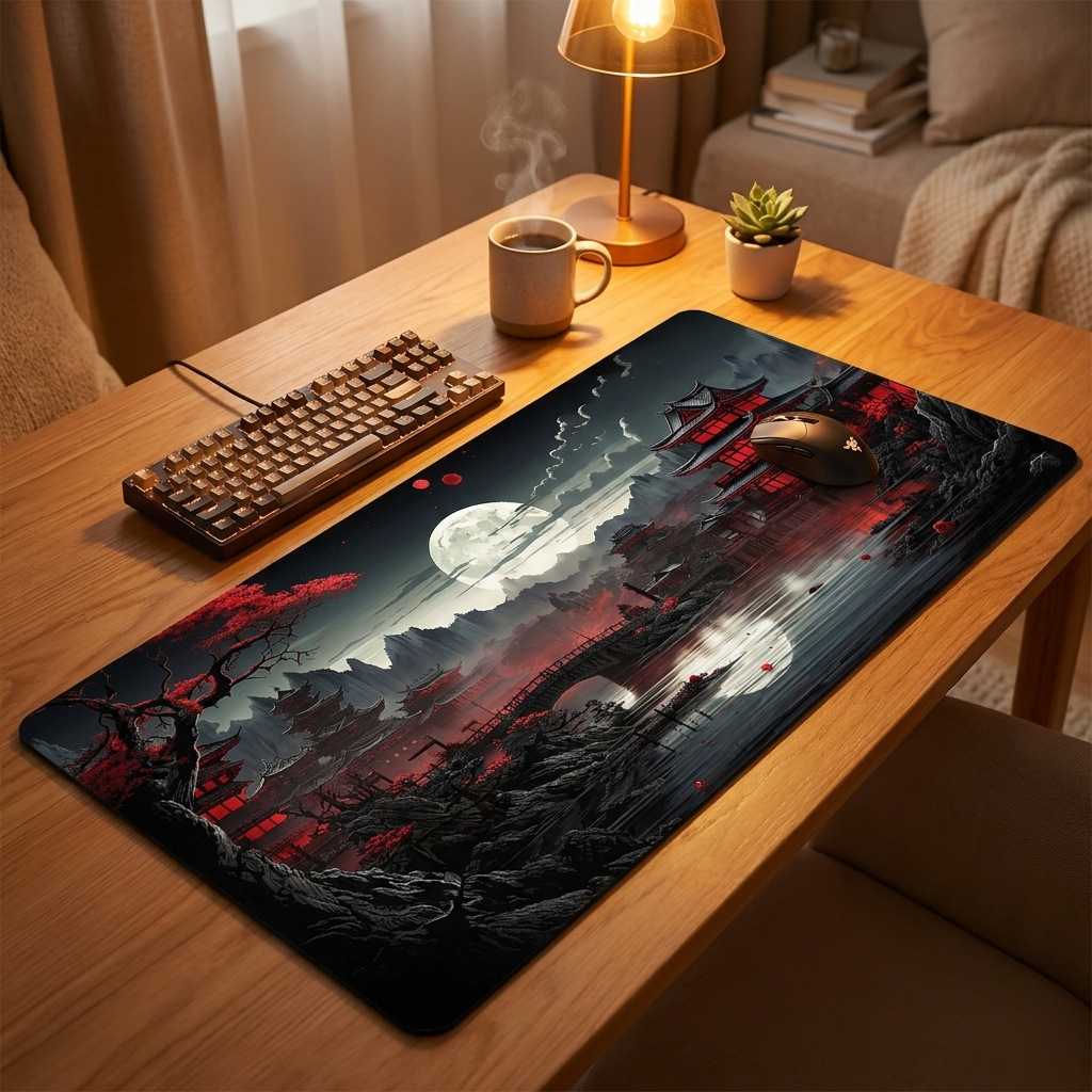 Night Moonlight Large Mouse Pad — warm cozy desk, style 2
