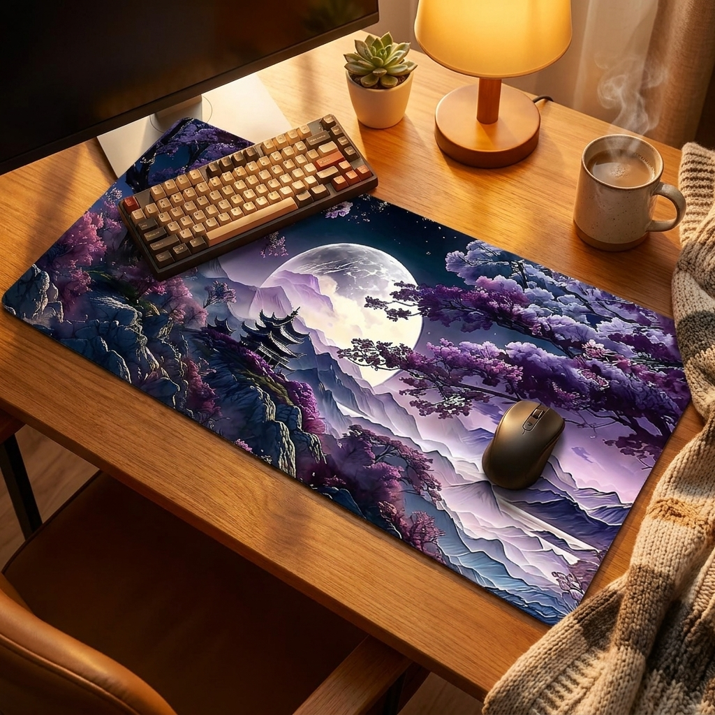 Night Moonlight Large Mouse Pad — warm cozy desk, style 3