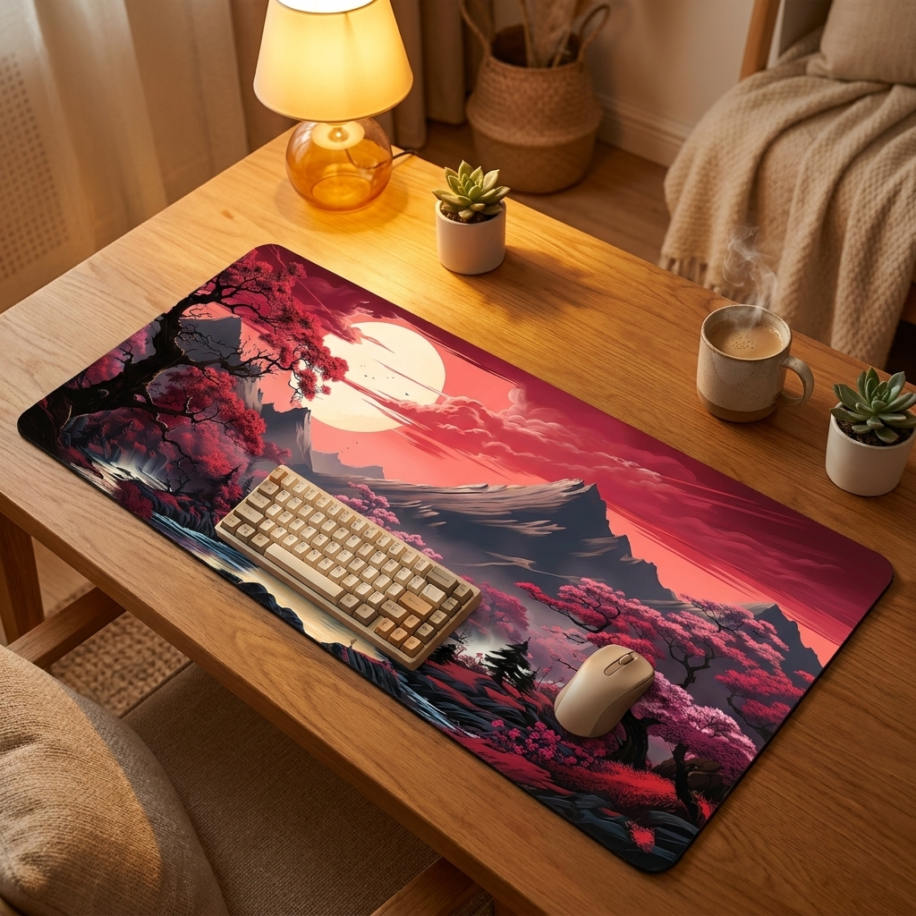 Night Moonlight Large Mouse Pad — warm cozy desk, style 8