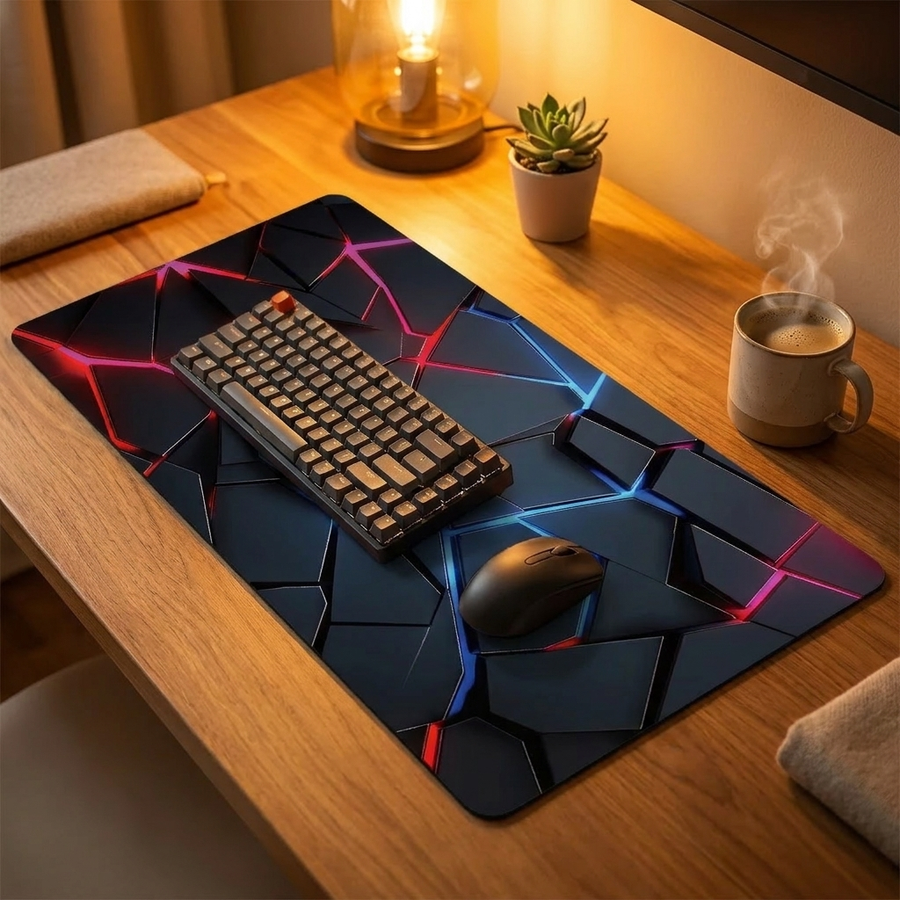 Large Gaming Hexagonal Geometric Mouse Pad — warm cozy desk, style 1