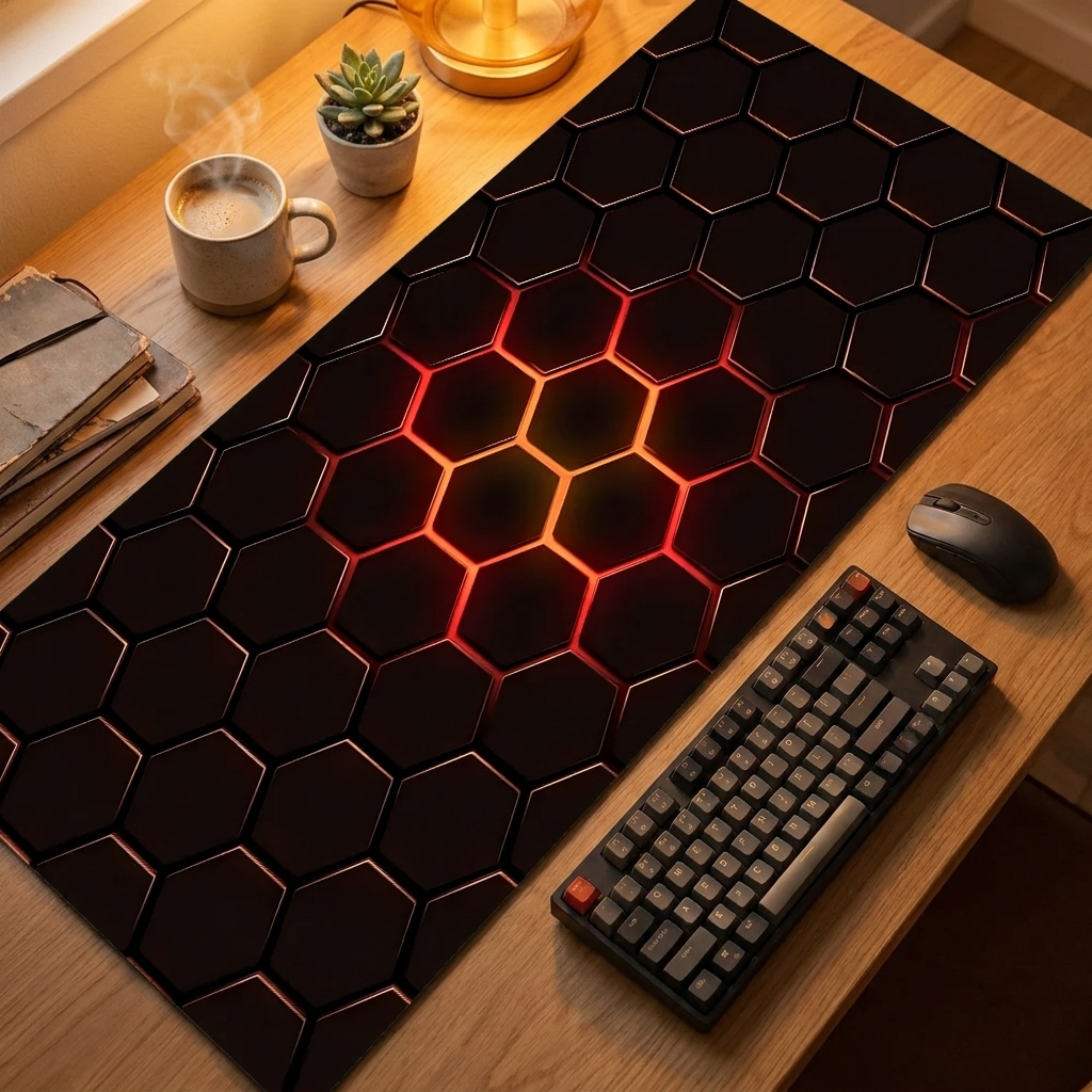 Large Gaming Hexagonal Geometric Mouse Pad — warm cozy desk, style 6