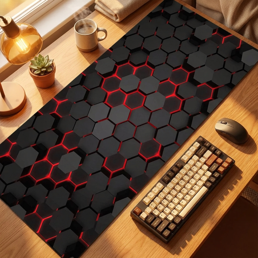 Large Gaming Hexagonal Geometric Mouse Pad — warm cozy desk, style 7