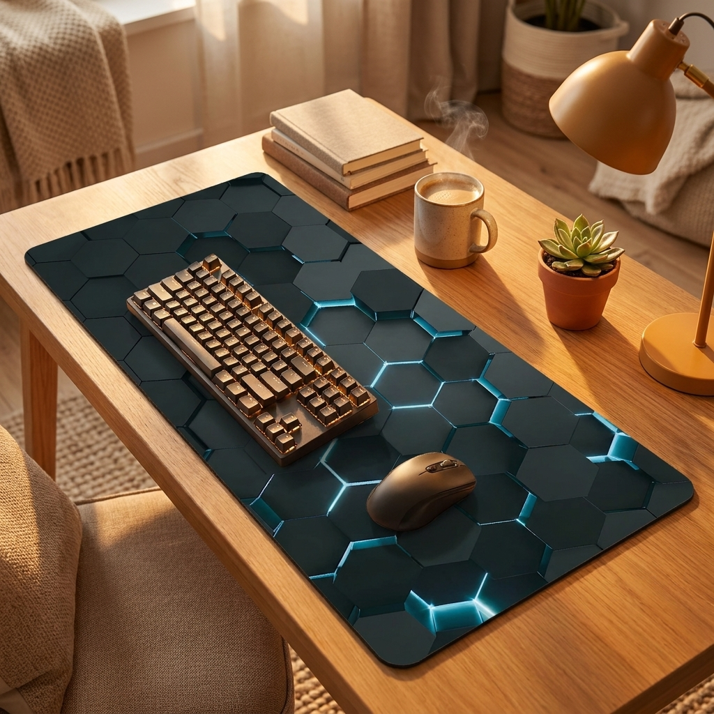 Large Gaming Hexagonal Geometric Mouse Pad — warm cozy desk, style 8