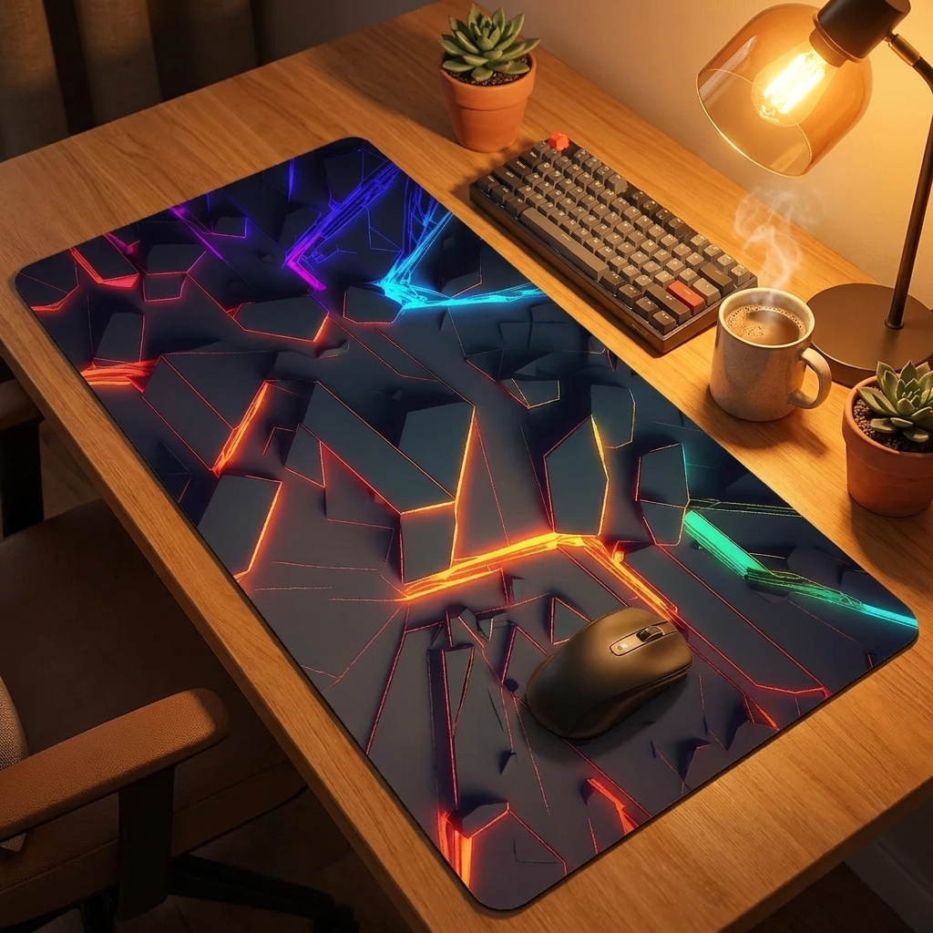Large Gaming Hexagonal Geometric Mouse Pad — warm cozy desk, style 9