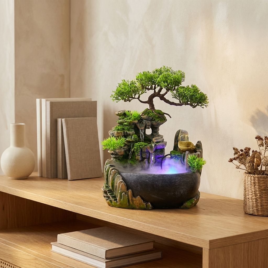 LED Feng Shui Waterfall Fountain - warm scene