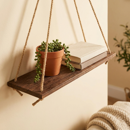 Wood Rope Shelf - Brown color - warm scene