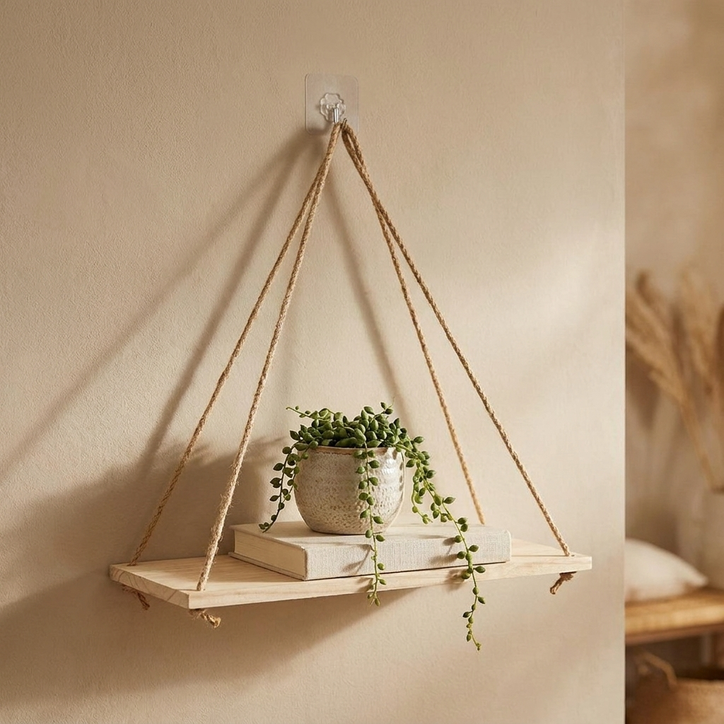 Wood Rope Shelf - Log color - warm scene