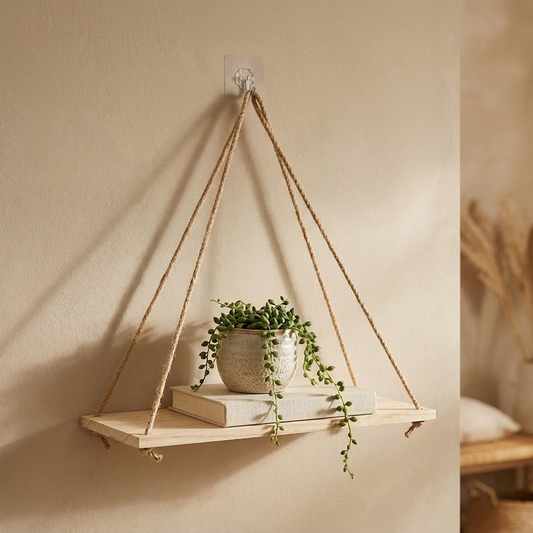 Wood Rope Shelf - Log color - warm scene