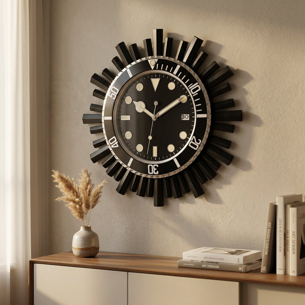 Sunburst Wall Clock - black - warm scene