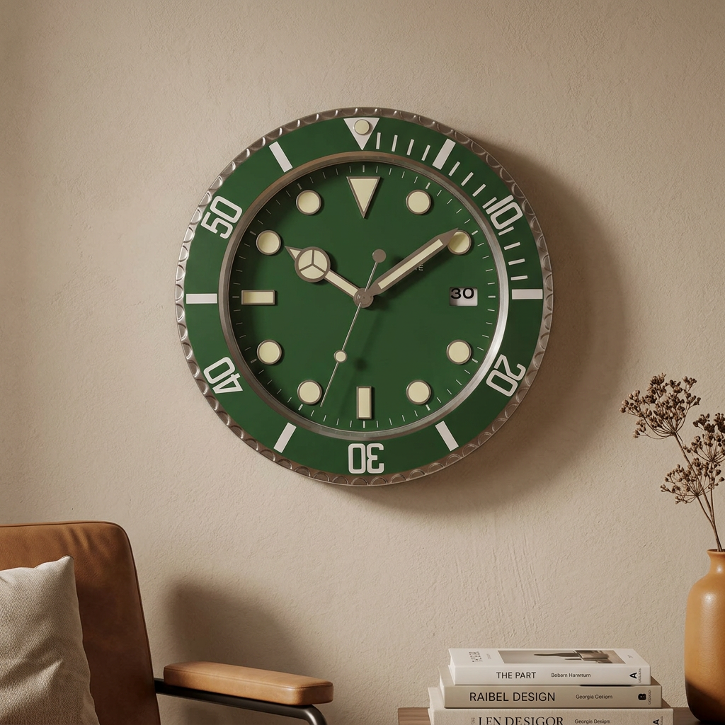 Sunburst Wall Clock - green - warm scene