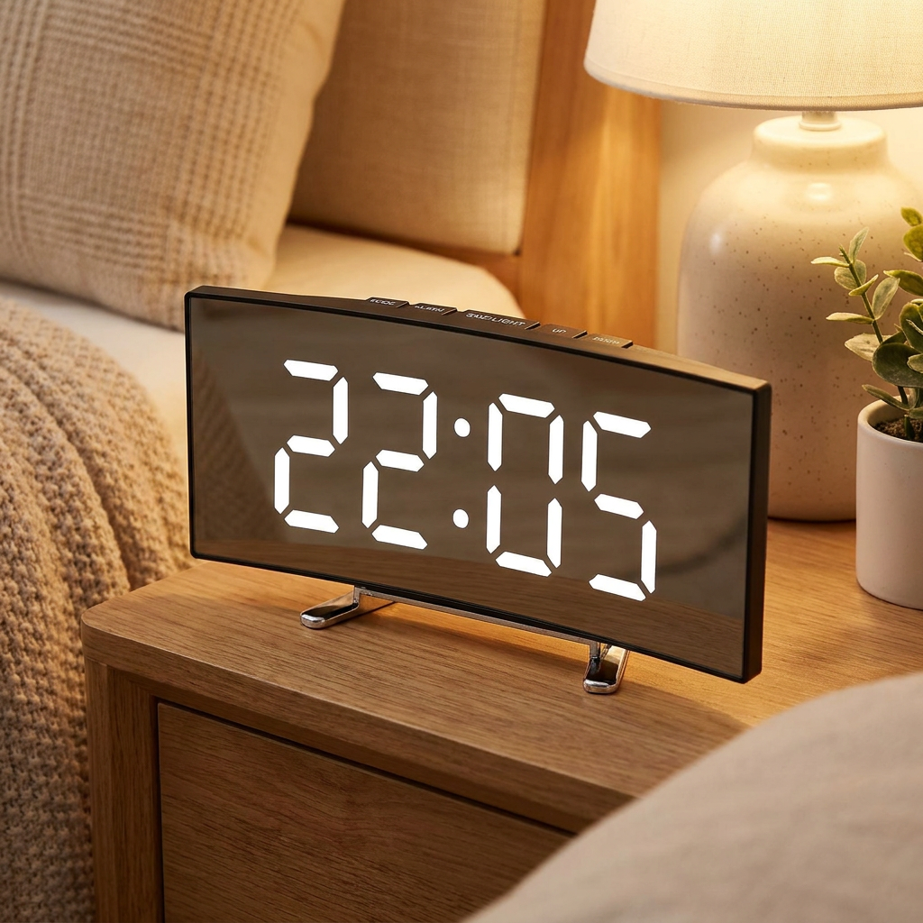 LED Mirror Alarm Clock - White light 1 - warm scene