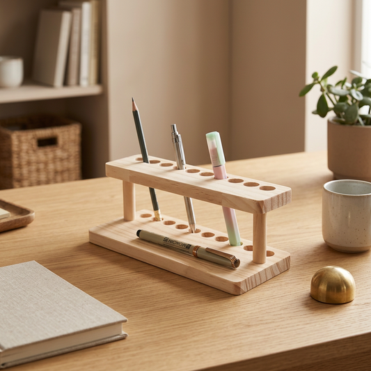 Walnut Desk Organizer - 10-bin natural wood - warm scene