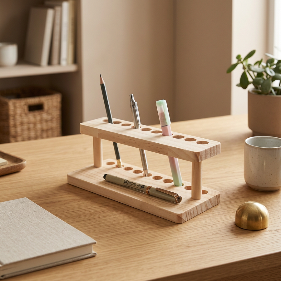 Walnut Desk Organizer - 10-bin natural wood - warm scene