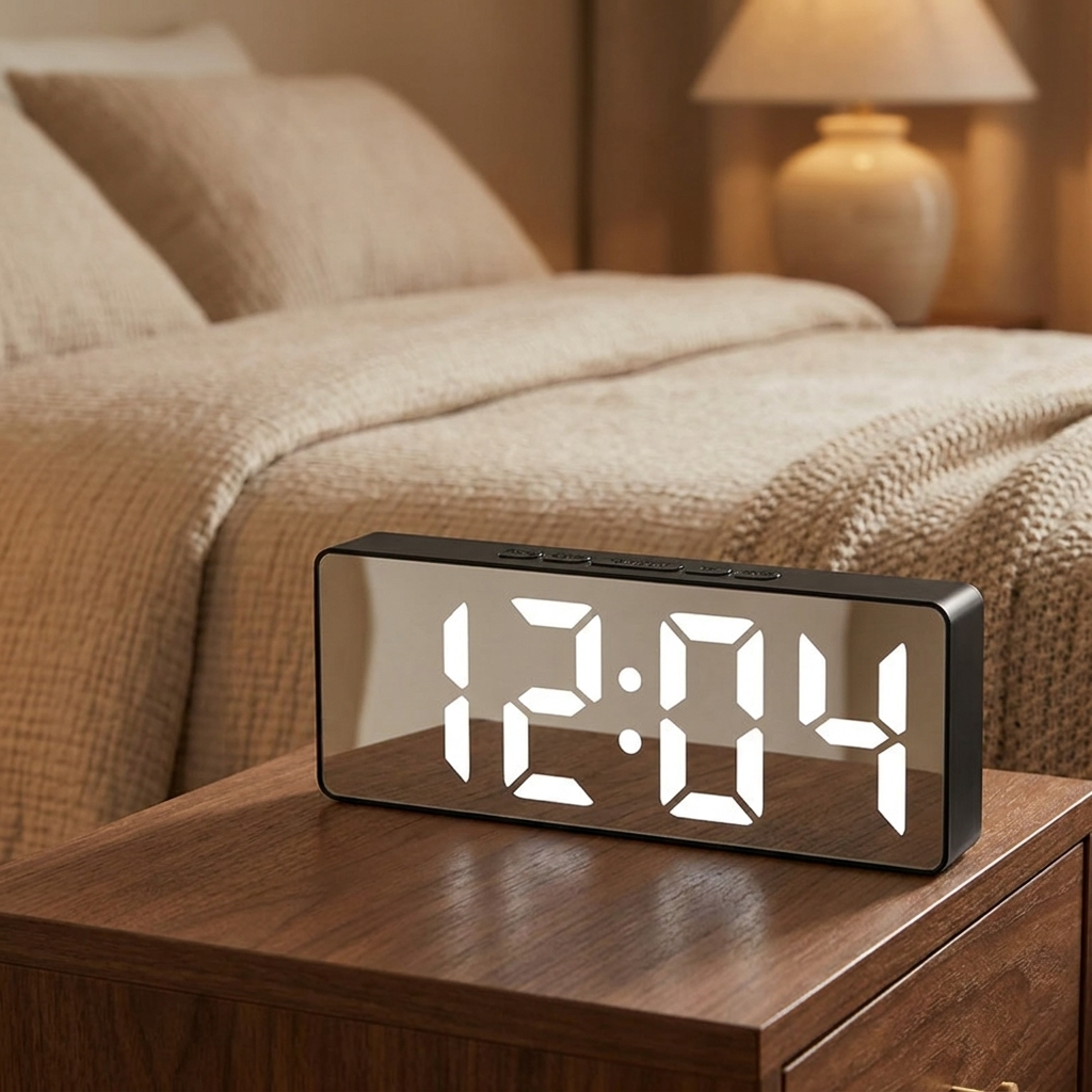 LED Mirror Alarm Clock - White light - warm scene