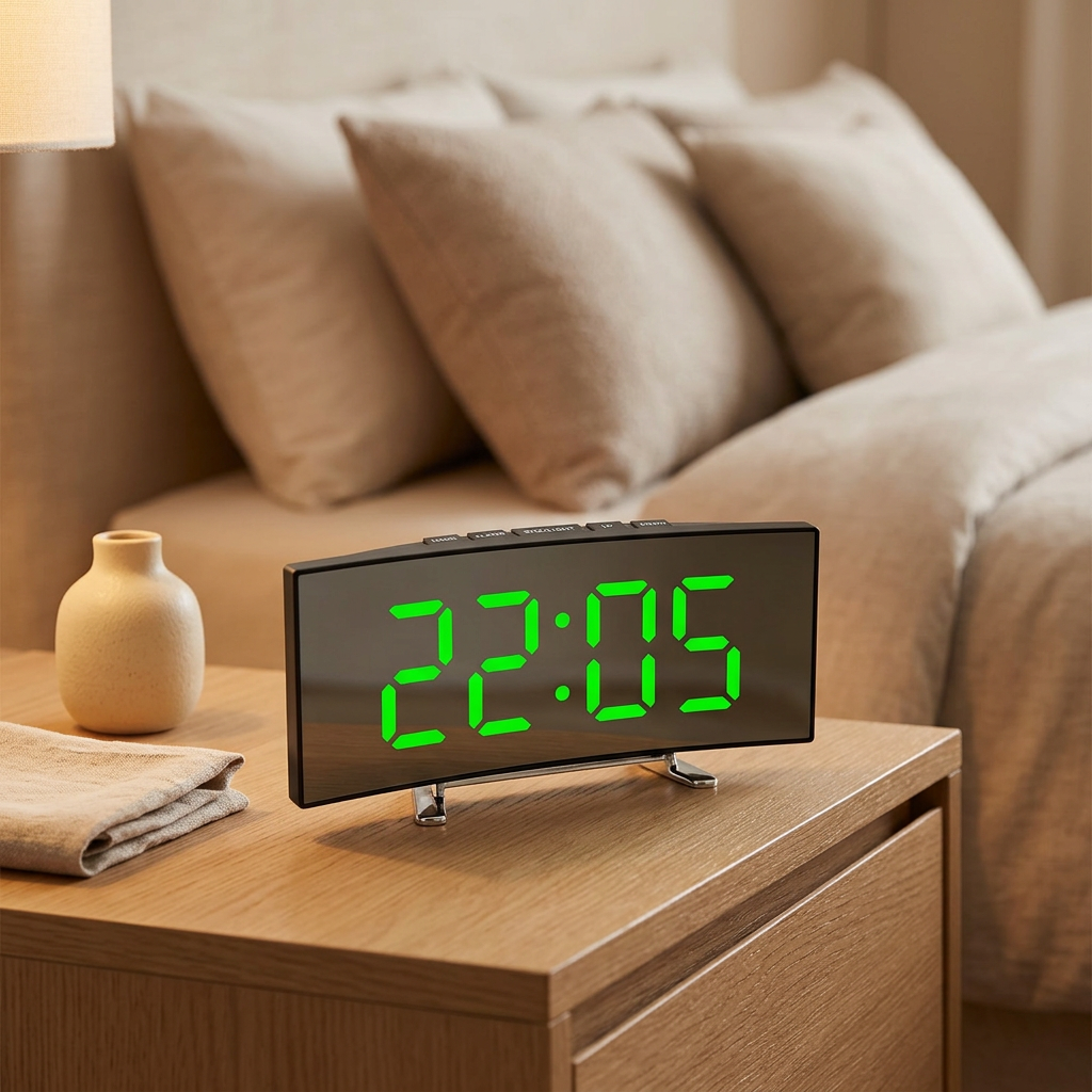 LED Mirror Alarm Clock - Green light 1 - warm scene