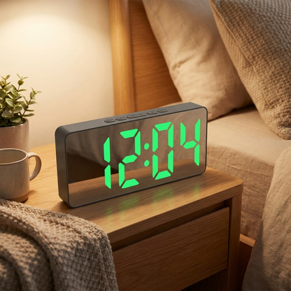 LED Mirror Alarm Clock - Green light - warm scene