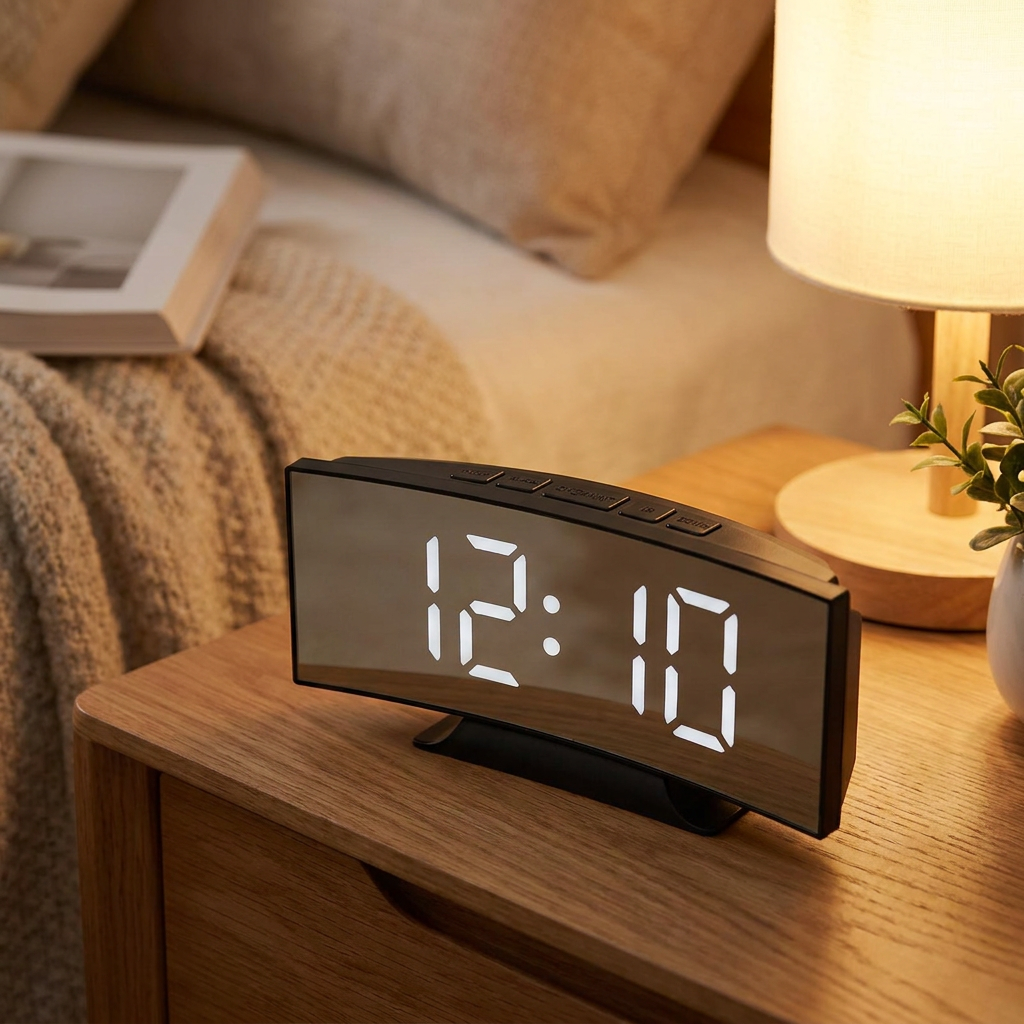 LED Mirror Alarm Clock - White - warm scene