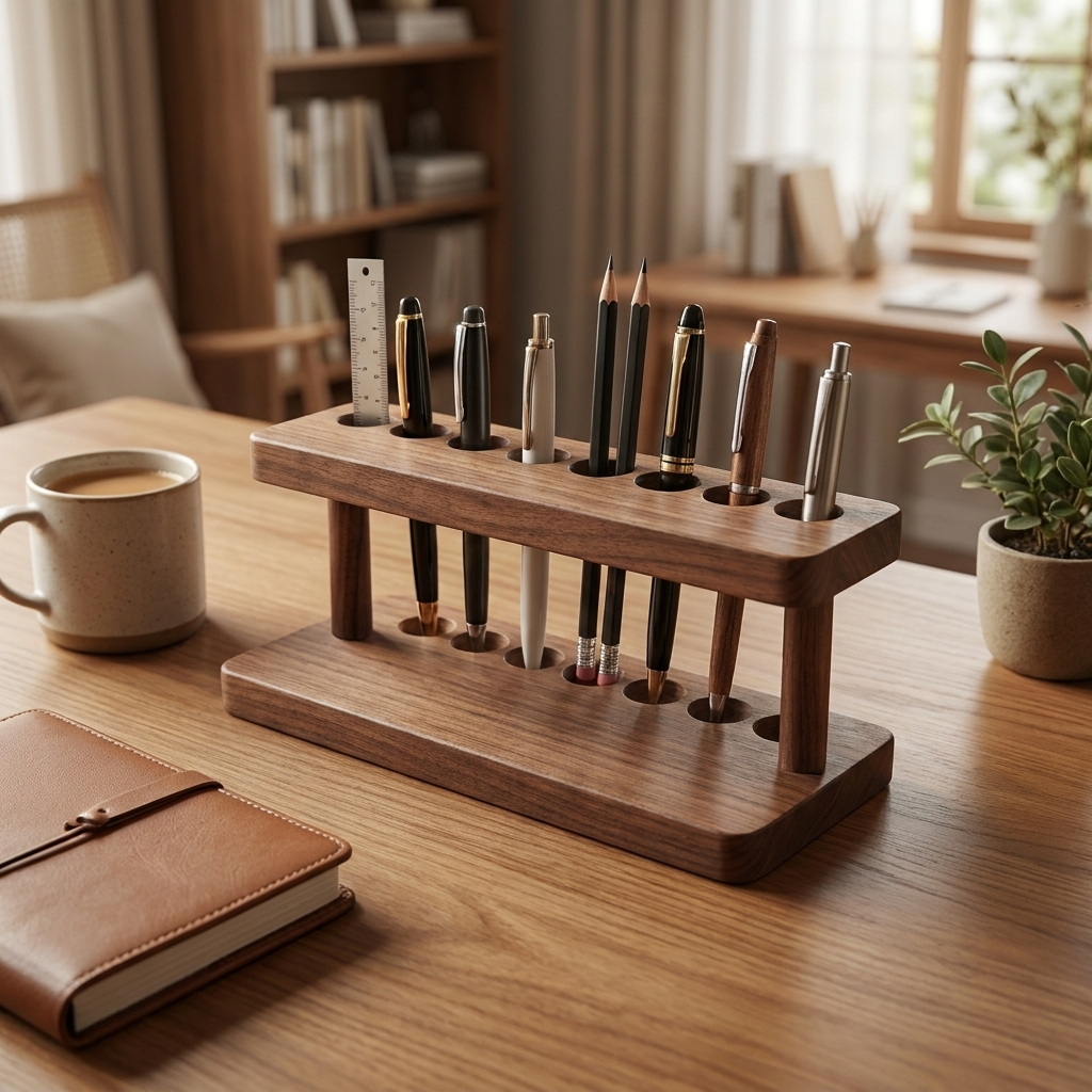 Walnut Desk Organizer - 10-bin walnut color - warm scene