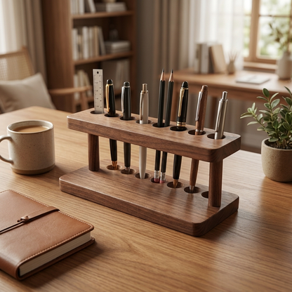 Walnut Desk Organizer - 10-bin walnut color - warm scene