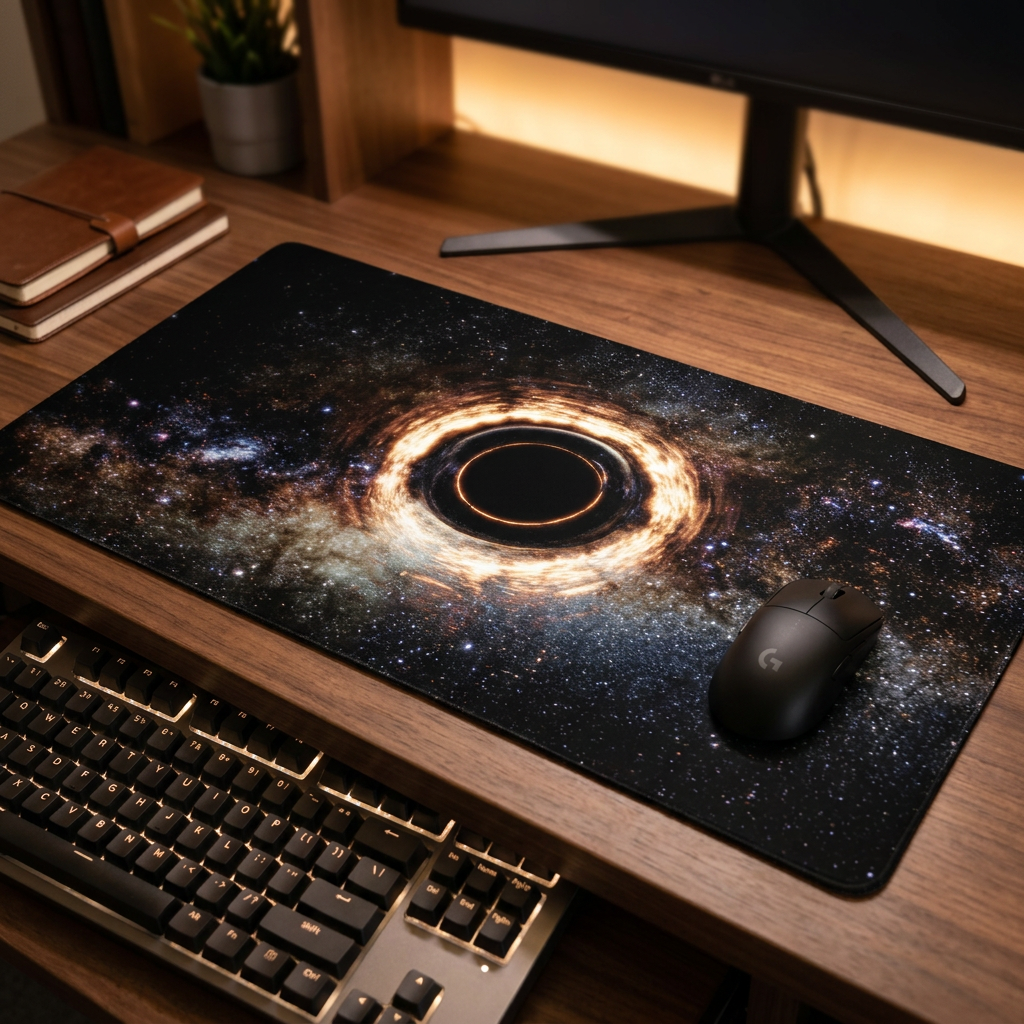 Cosmic Black Hole Mouse Pad - design 1 - desk scene