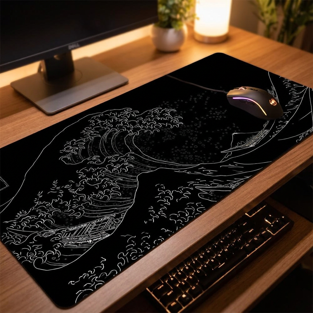 Great Wave Mouse Pad - FF06500 - desk scene
