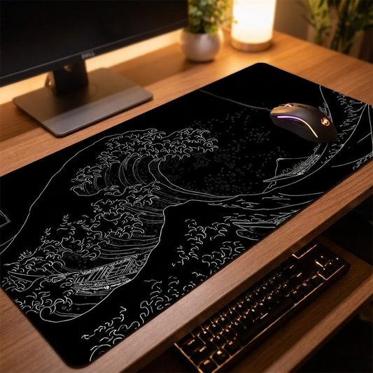 Great Wave Mouse Pad - FF06500 - desk scene