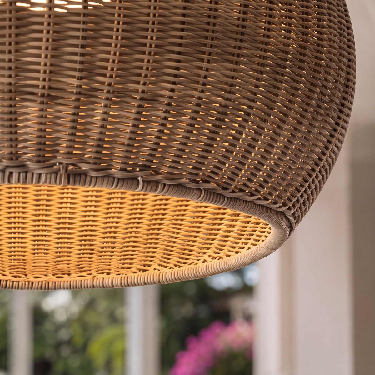Rattan LED Flush Mount Ceiling Light IP55 Coffee or Beige E27 Semi-Outdoor