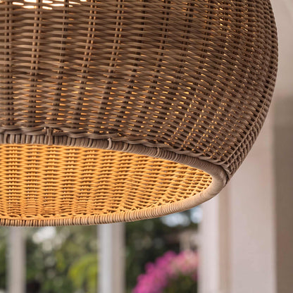 Rattan LED Flush Mount Ceiling Light IP55 Coffee or Beige E27 Semi-Outdoor