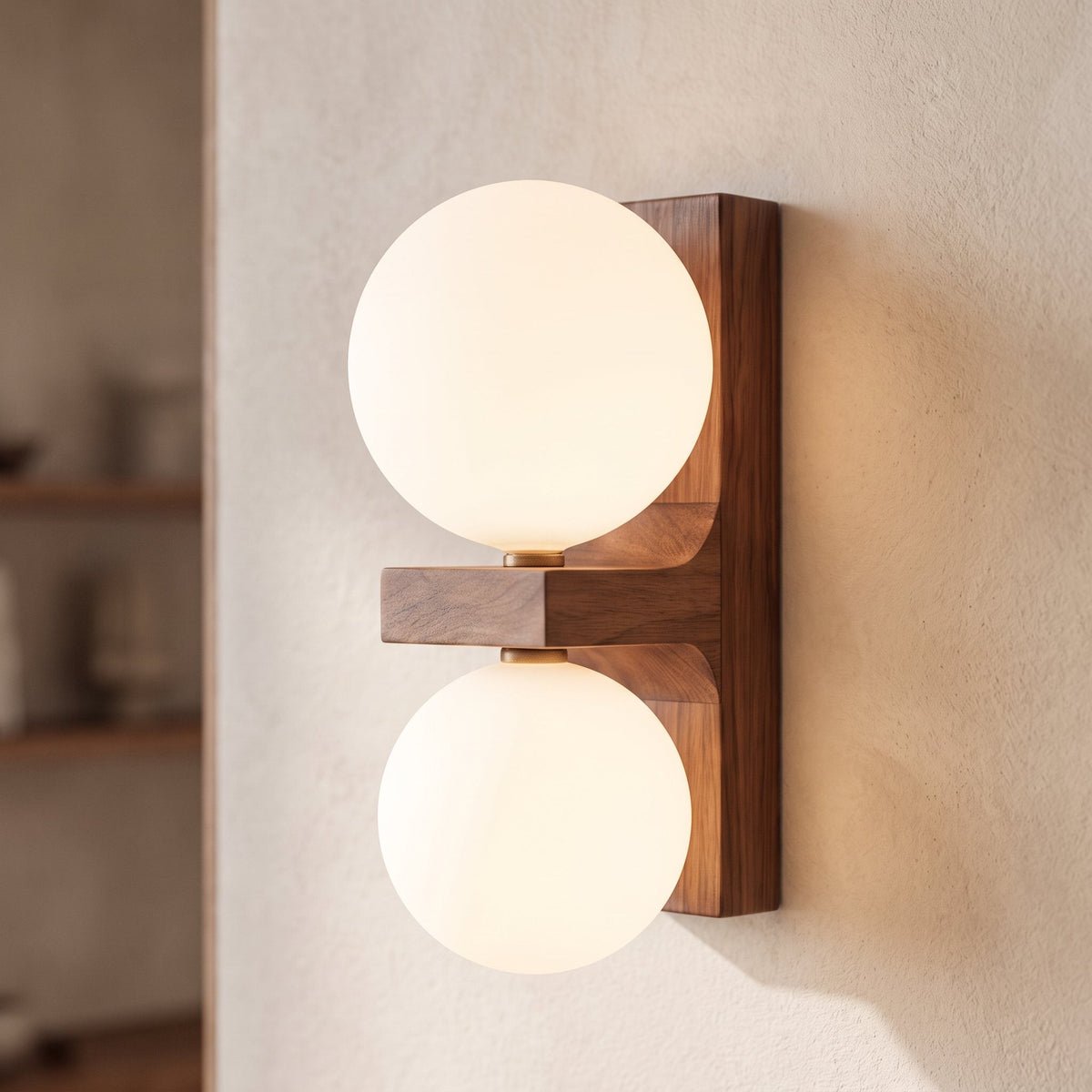 Walnut Wood Wall Light Glass Shade Wall Mounted LED
