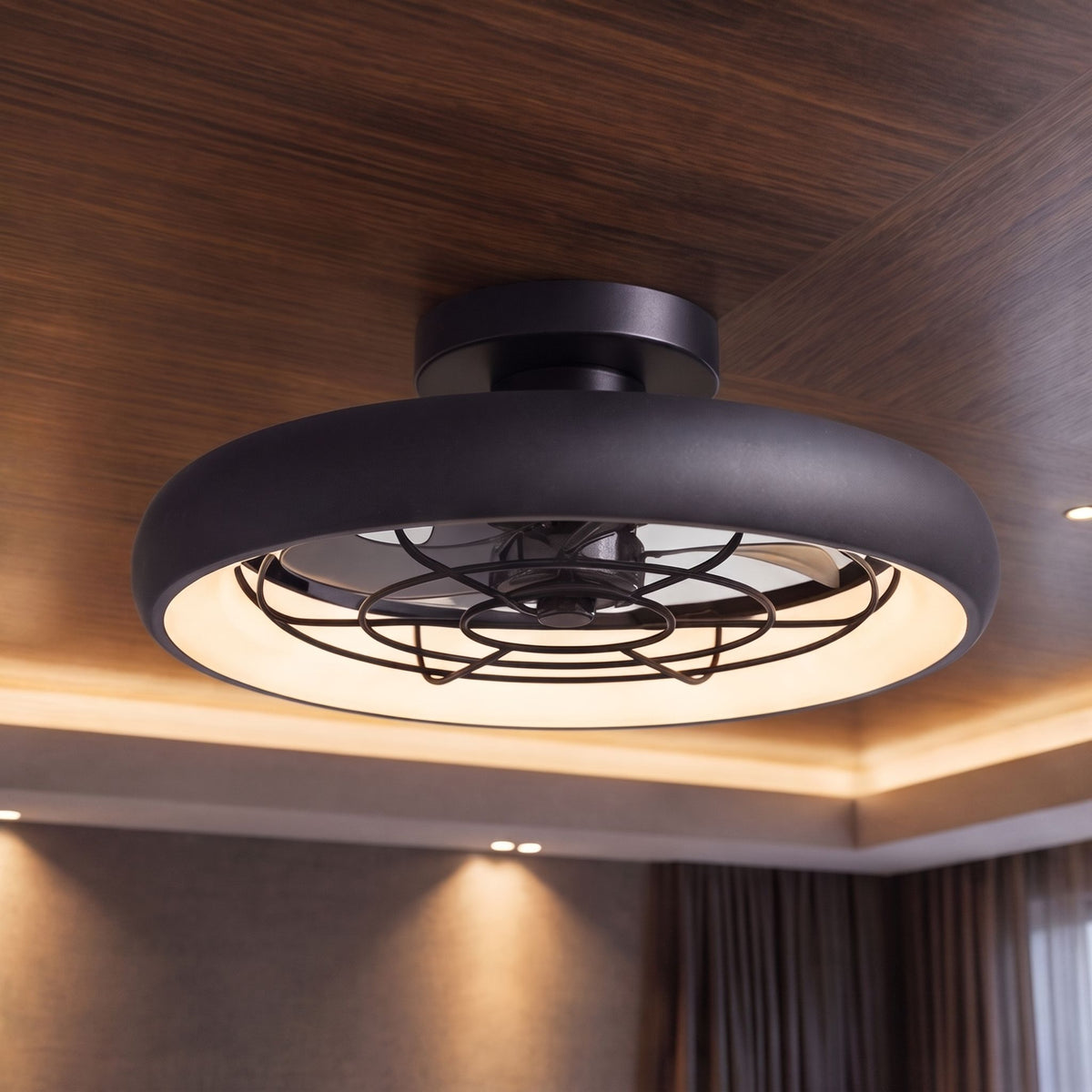 Clear Acrylic Blade Black Ceiling Fan with LED Light Strips 47 cm DC App Control