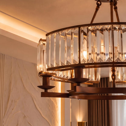 Round Crystal Chandelier Adjustable Metal LED