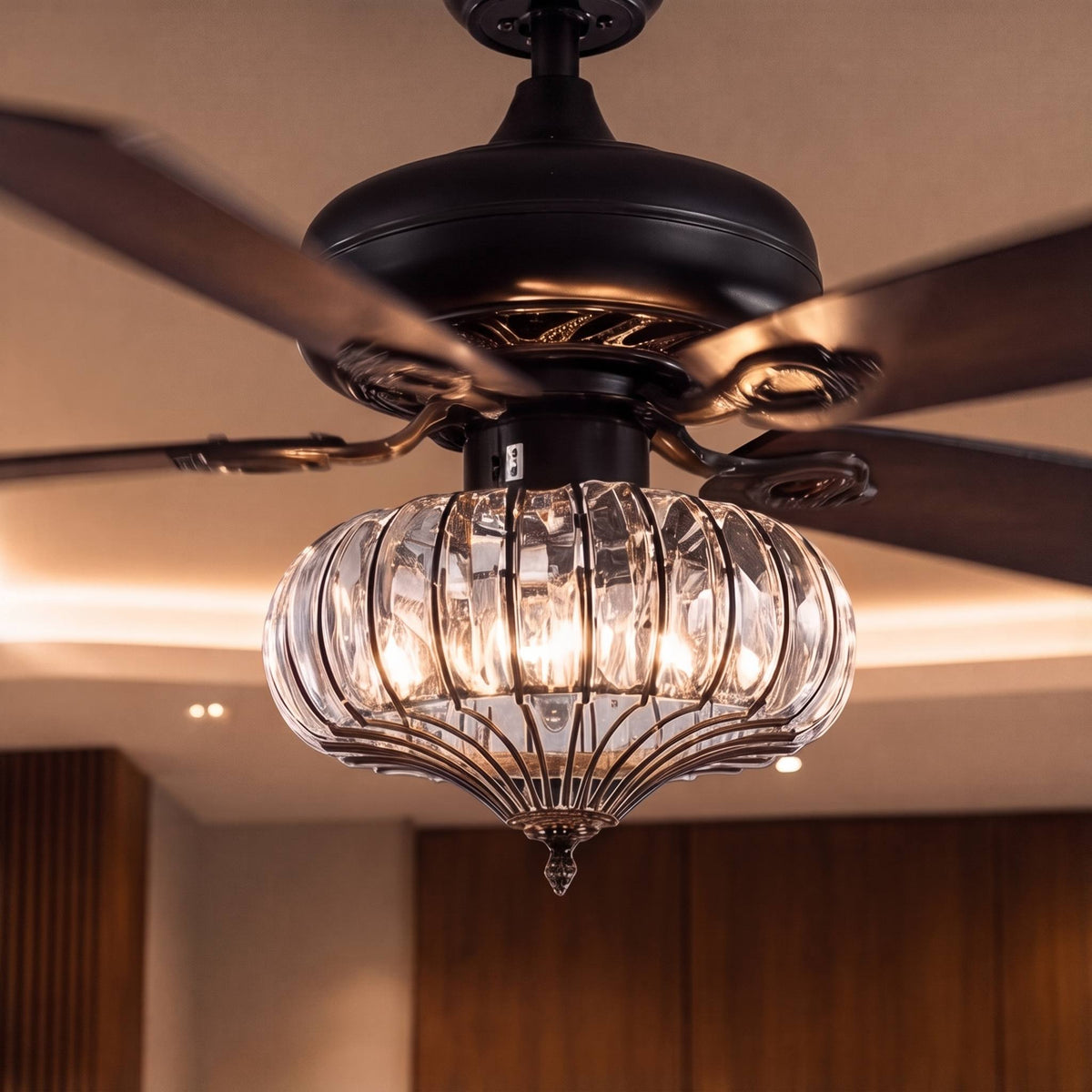 Black Crystal Fandelier Ceiling Fan with 3 Candelabra Lights 132 cm 6 Speed