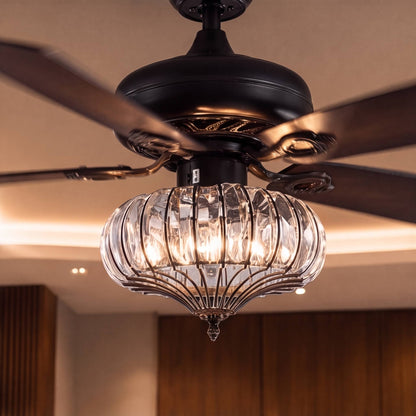 Black Crystal Fandelier Ceiling Fan with 3 Candelabra Lights 132 cm 6 Speed
