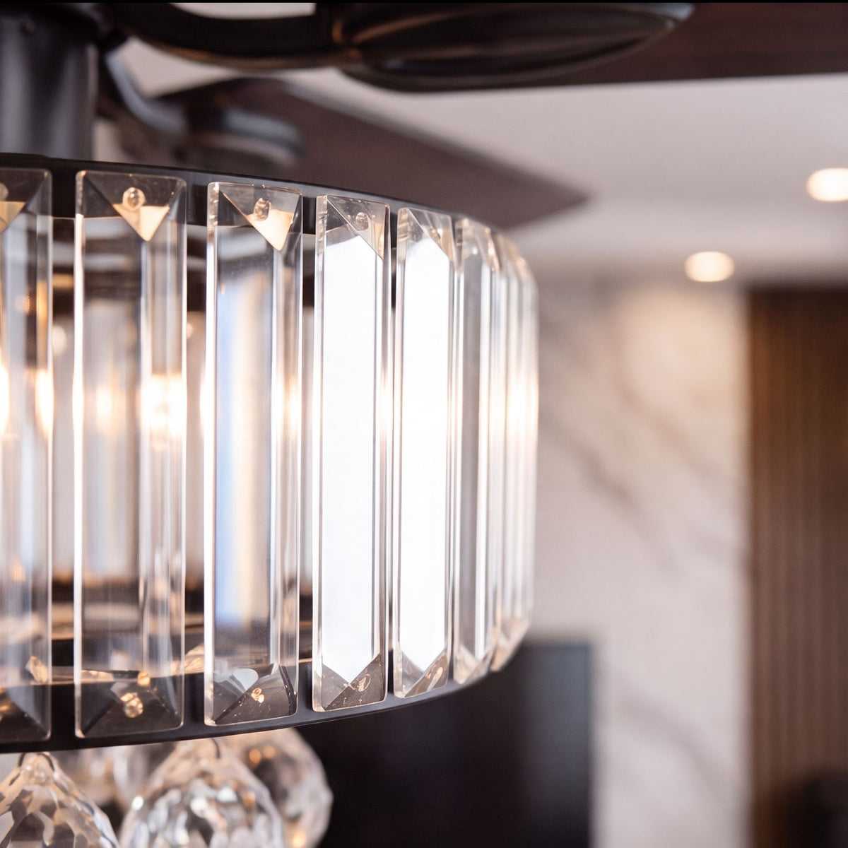 Crystal Chandelier Ceiling Fan with Lights Black or Chrome 132 cm 6 Speed