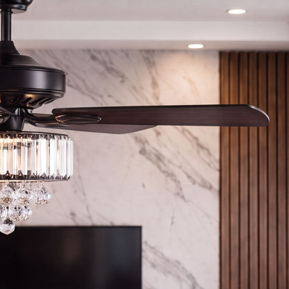Crystal Chandelier Ceiling Fan with Lights Black or Chrome 132 cm 6 Speed
