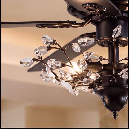 Black Crystal Chandelier Ceiling Fan with Lights 5 Blade 132 cm Reversible