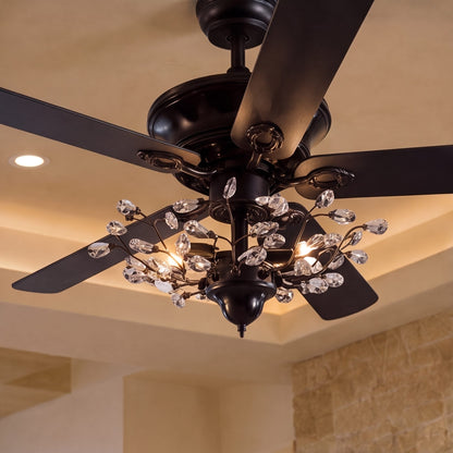 Black Crystal Chandelier Ceiling Fan with Lights 5 Blade 132 cm Reversible