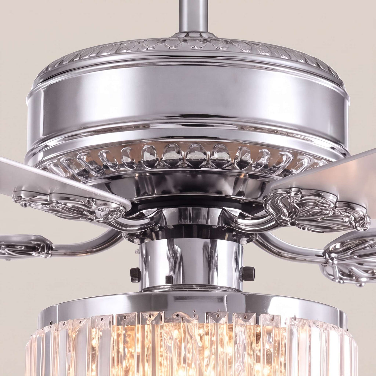Chrome Crystal Blade Ceiling Fan Chandelier with 3 Candelabra Lights 132 cm
