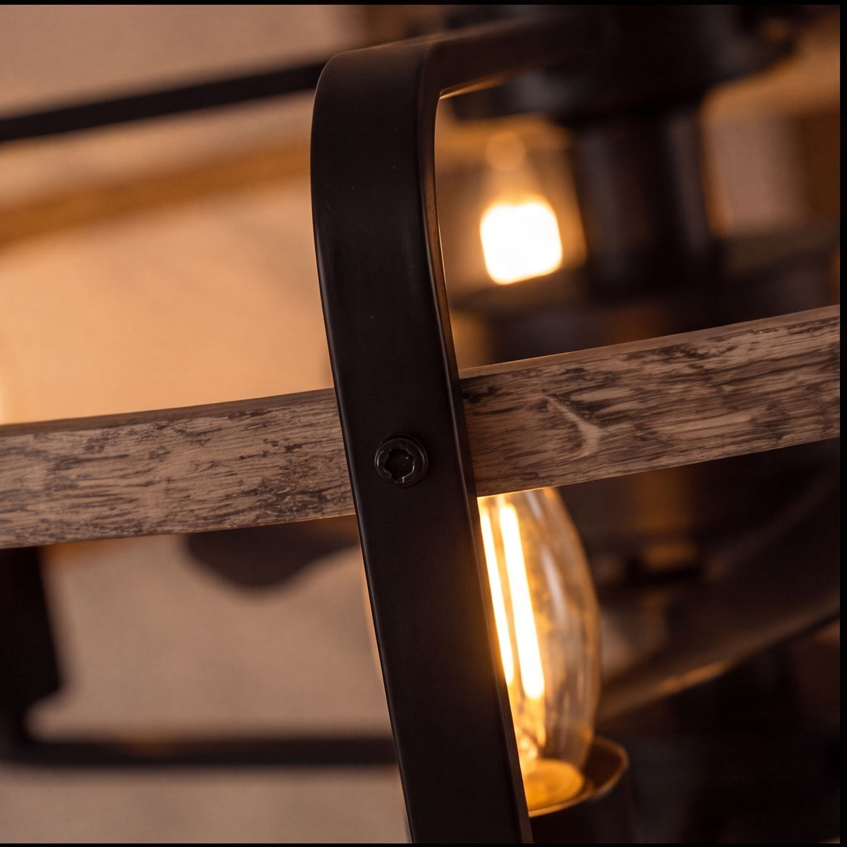 Walnut Iron Cage Ceiling Fan with 6 Lights E27 Industrial Farmhouse 63.5 cm