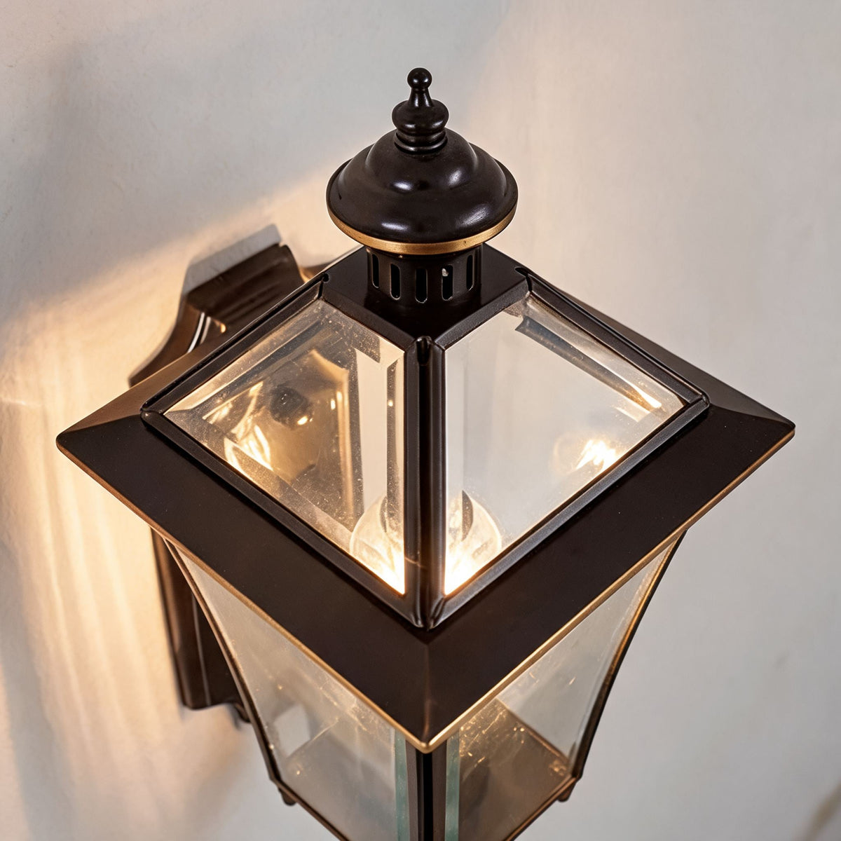 Modern Outdoor Wall Light Waterproof IP65 Brass Clear Glass Hardwired Garden Lantern