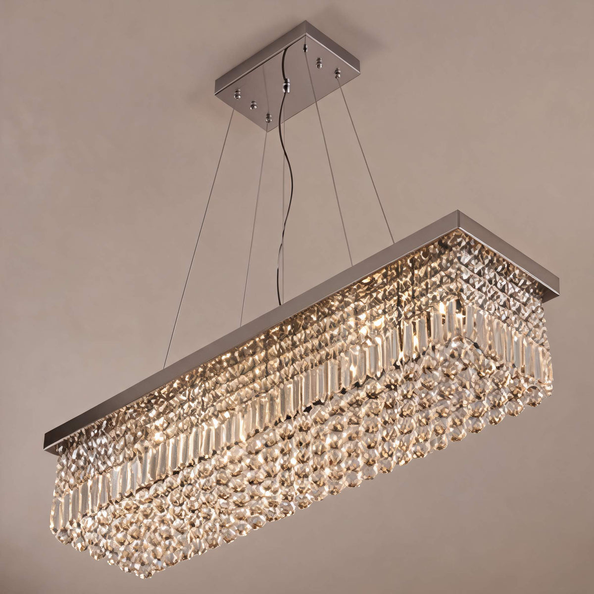 Rectangular K9 Crystal Chandelier Steel 6-10 Light LED