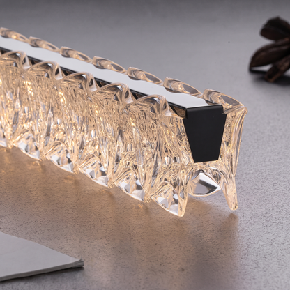 Pearl Black 126cm Italian linear crystal LED pendant light - crystal acrylic detail