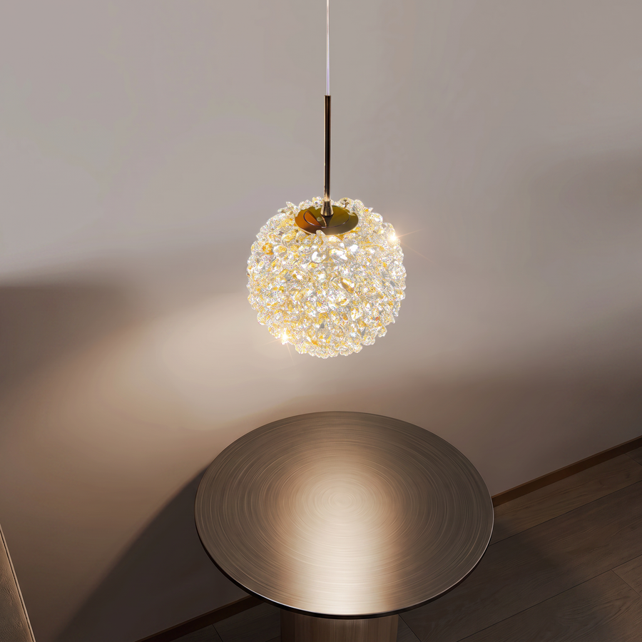 One head D12cm crystal ball pendant light above a round side table