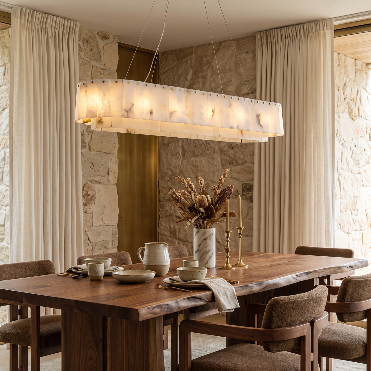 Natural Marble & Brass Ring Chandelier Pendant Light in a luxury interior