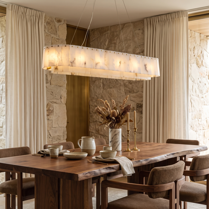 Natural Marble & Brass Ring Chandelier Pendant Light in a luxury interior