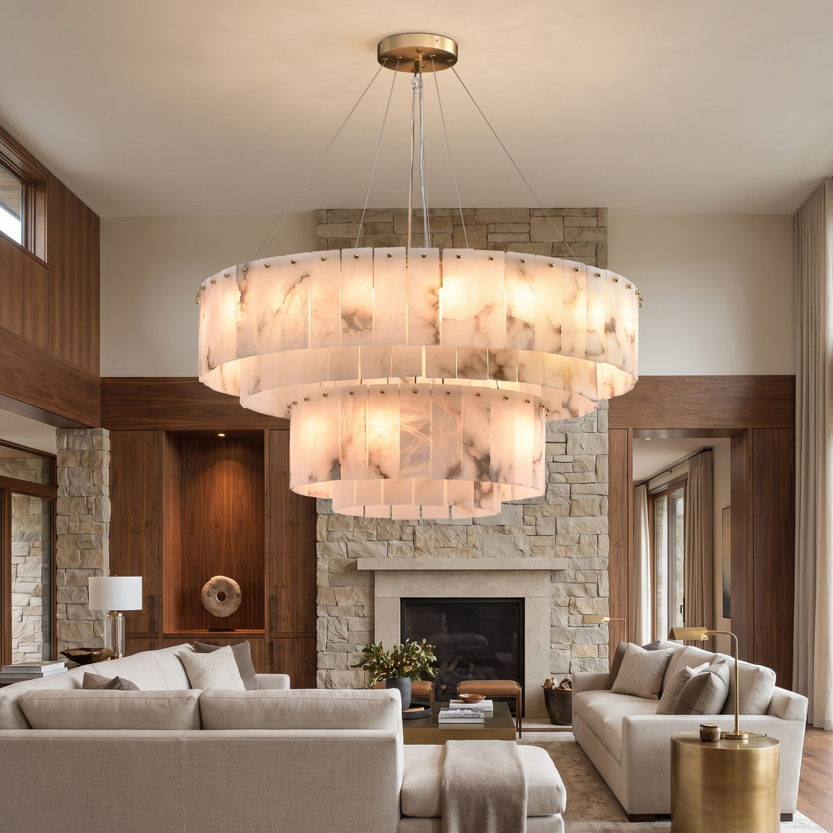 Marble & Brass Ring Chandelier - Two-Tier 120 + 80cm