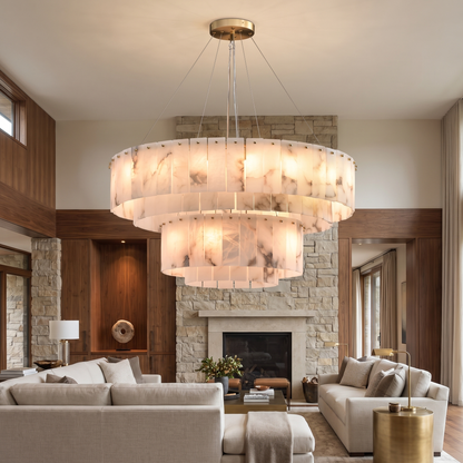 Marble & Brass Ring Chandelier - Two-Tier 120 + 80cm