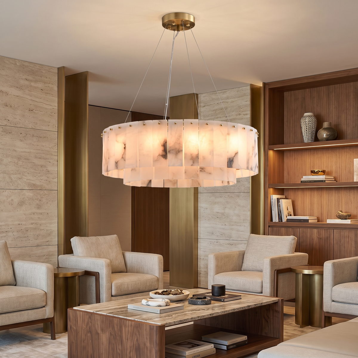 Marble & Brass Ring Chandelier - Round 60cm