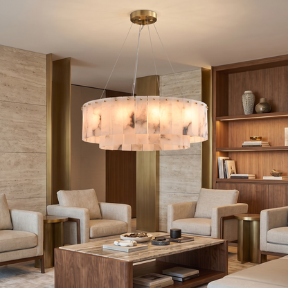 Marble & Brass Ring Chandelier - Round 60cm