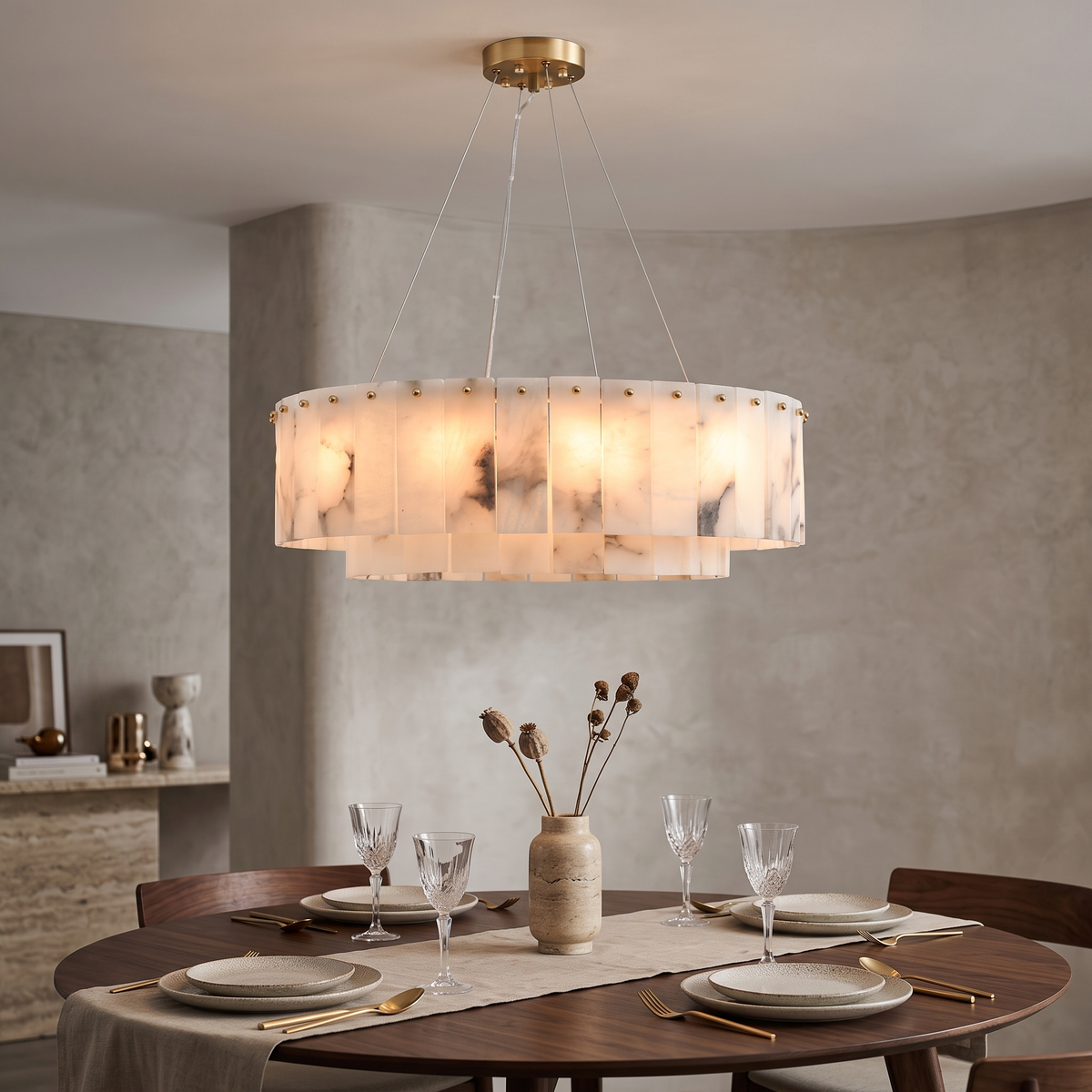 Marble & Brass Ring Chandelier - Round 80cm
